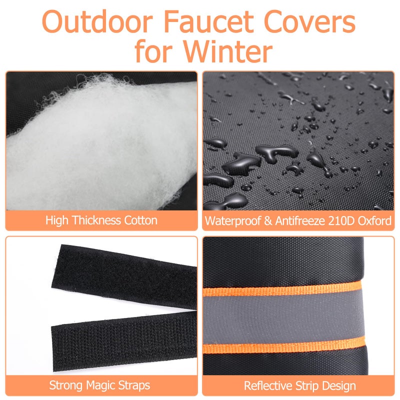 TRIOSEA Outdoor Faucet Cover, Thicken Outdoor Faucet Covers for Winter Freeze Protection 5.9 "" W x 7.1 "" H Orange Reflective Strip, Outside Faucet Socks Reusable Waterproof Insulated Wrap Spigot Cover, 4 Pack - Image 3